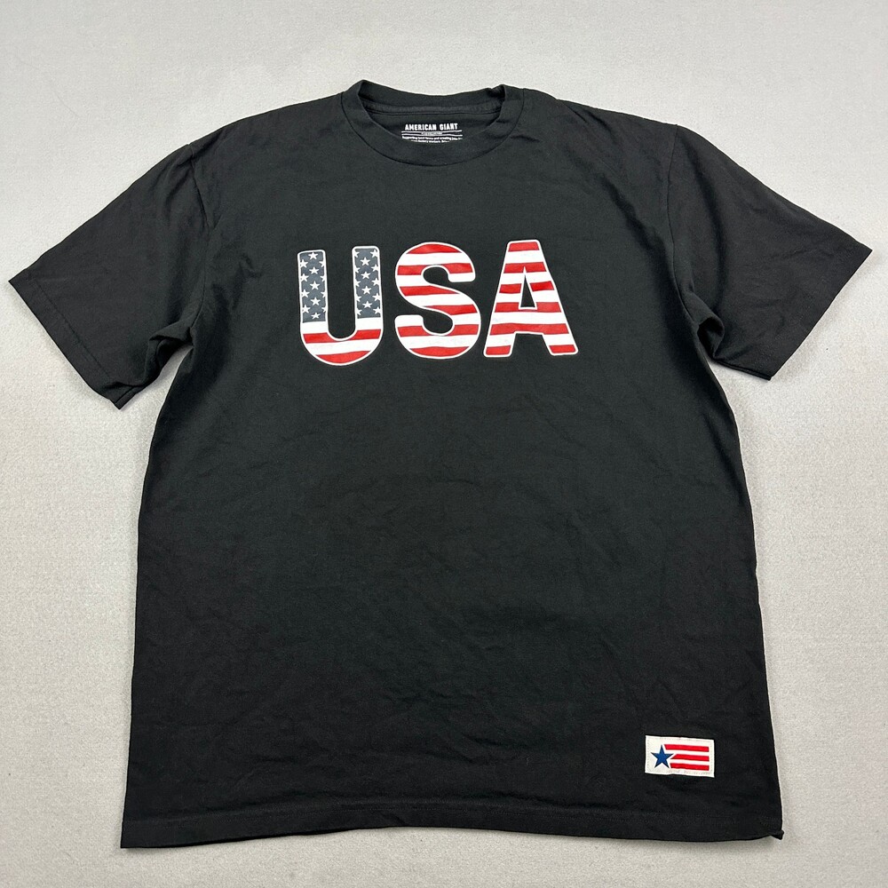 American Giant Shirt Men Extra Large Black USA Flag Graphic Short Sleeve T-Shirt